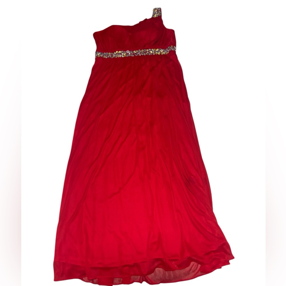 Juno Dress Red Gown XL Rhinestone Waistband One-shoulder Formal dress
